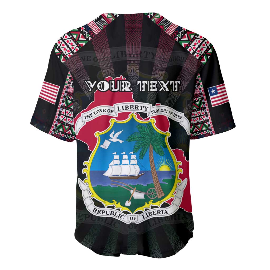 Personalized Liberia Roots Baseball Jersey African Map in Fingerprint and Tribal Colors