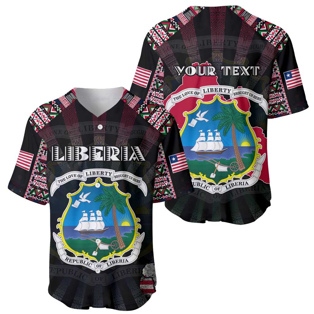 Personalized Liberia Roots Baseball Jersey African Map in Fingerprint and Tribal Colors