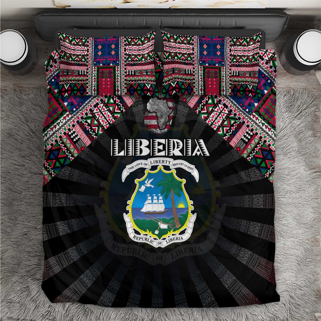Liberia Roots Bedding Set African Map in Fingerprint and Tribal Colors