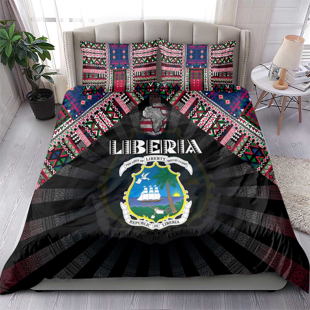 Liberia Roots Bedding Set African Map in Fingerprint and Tribal Colors