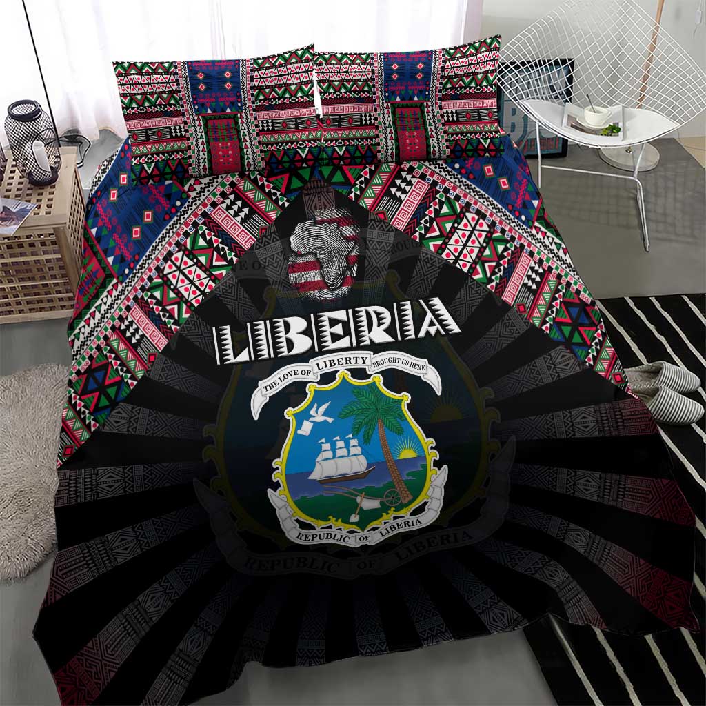 Liberia Roots Bedding Set African Map in Fingerprint and Tribal Colors