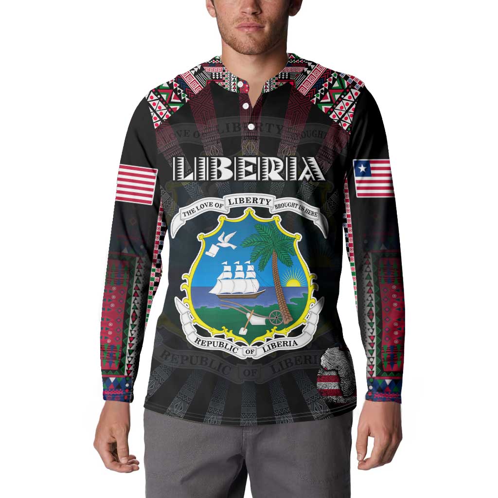 Personalized Liberia Roots Button Sweatshirt African Map in Fingerprint and Tribal Colors