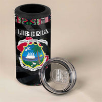 Liberia Roots 4 in 1 Can Cooler Tumbler African Map in Fingerprint and Tribal Colors