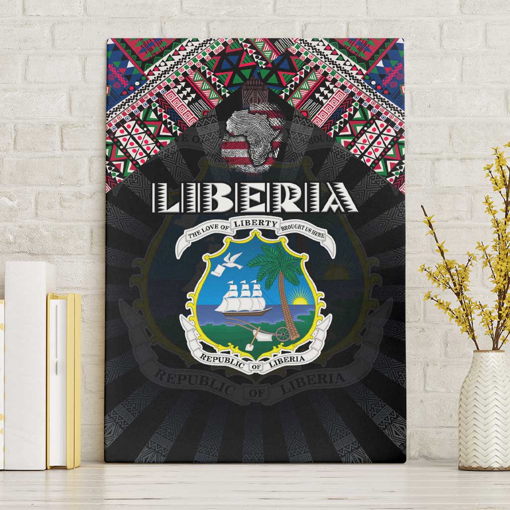 Liberia Roots Canvas Wall Art African Map in Fingerprint and Tribal Colors