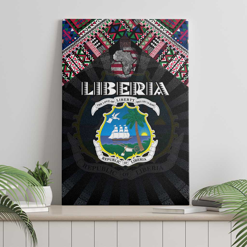 Liberia Roots Canvas Wall Art African Map in Fingerprint and Tribal Colors