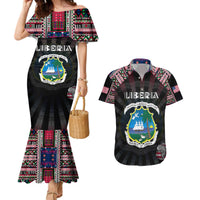 Personalized Liberia Roots Couples Matching Mermaid Dress and Hawaiian Shirt African Map in Fingerprint and Tribal Colors