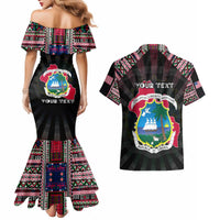 Personalized Liberia Roots Couples Matching Mermaid Dress and Hawaiian Shirt African Map in Fingerprint and Tribal Colors