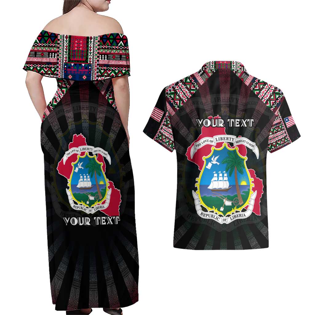 Personalized Liberia Roots Couples Matching Off Shoulder Maxi Dress and Hawaiian Shirt African Map in Fingerprint and Tribal Colors