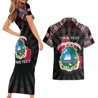 Personalized Liberia Roots Couples Matching Short Sleeve Bodycon Dress and Hawaiian Shirt African Map in Fingerprint and Tribal Colors