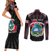 Personalized Liberia Roots Couples Matching Short Sleeve Bodycon Dress and Long Sleeve Button Shirt African Map in Fingerprint and Tribal Colors