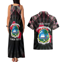 Personalized Liberia Roots Couples Matching Tank Maxi Dress and Hawaiian Shirt African Map in Fingerprint and Tribal Colors