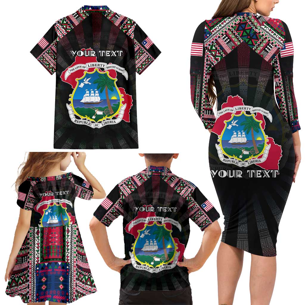 Personalized Liberia Roots Family Matching Long Sleeve Bodycon Dress and Hawaiian Shirt African Map in Fingerprint and Tribal Colors