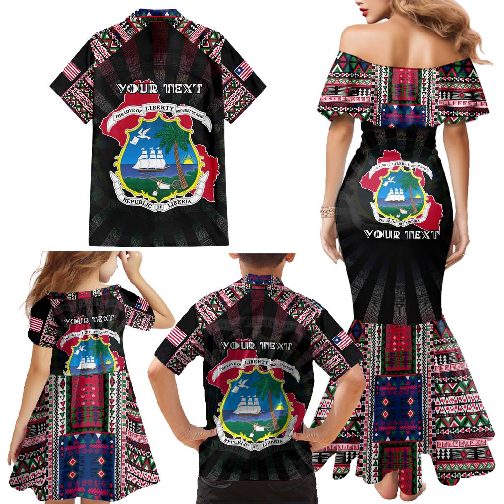 Personalized Liberia Roots Family Matching Mermaid Dress and Hawaiian Shirt African Map in Fingerprint and Tribal Colors