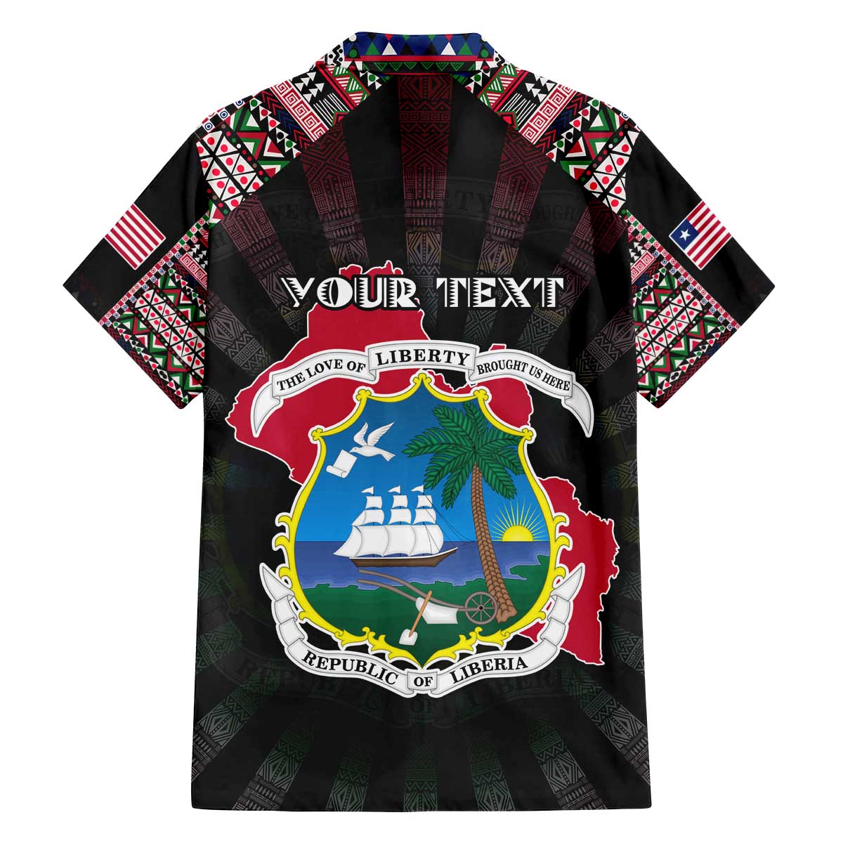 Personalized Liberia Roots Family Matching Off The Shoulder Long Sleeve Dress and Hawaiian Shirt African Map in Fingerprint and Tribal Colors