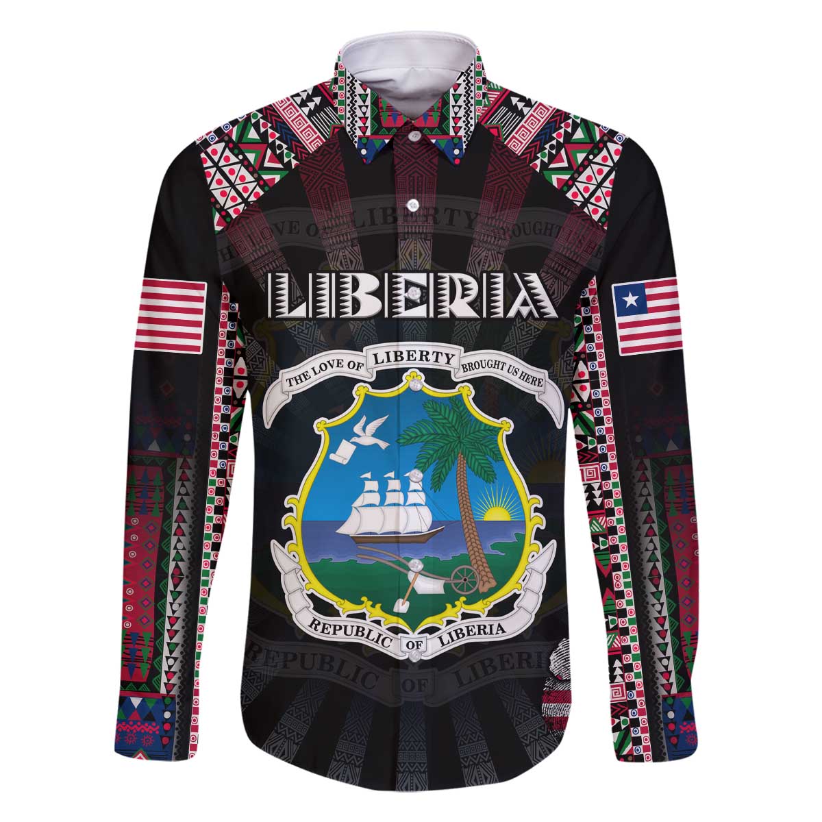 Personalized Liberia Roots Family Matching Off The Shoulder Long Sleeve Dress and Hawaiian Shirt African Map in Fingerprint and Tribal Colors