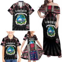 Personalized Liberia Roots Family Matching Off Shoulder Maxi Dress and Hawaiian Shirt African Map in Fingerprint and Tribal Colors