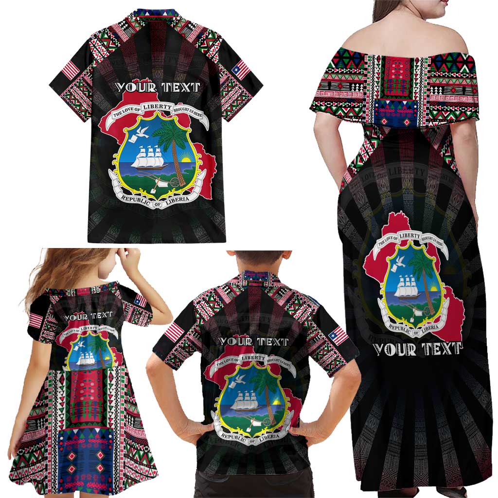 Personalized Liberia Roots Family Matching Off Shoulder Maxi Dress and Hawaiian Shirt African Map in Fingerprint and Tribal Colors