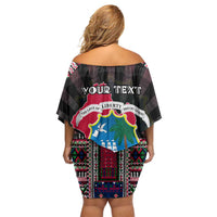Personalized Liberia Roots Family Matching Off Shoulder Short Dress and Hawaiian Shirt African Map in Fingerprint and Tribal Colors