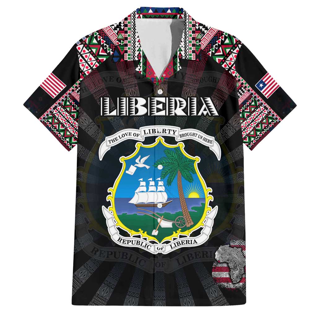 Personalized Liberia Roots Family Matching Puletasi and Hawaiian Shirt African Map in Fingerprint and Tribal Colors