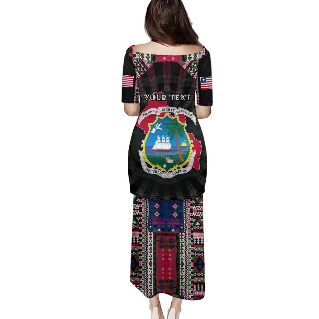 Personalized Liberia Roots Family Matching Puletasi and Hawaiian Shirt African Map in Fingerprint and Tribal Colors