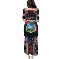 Personalized Liberia Roots Family Matching Puletasi and Hawaiian Shirt African Map in Fingerprint and Tribal Colors