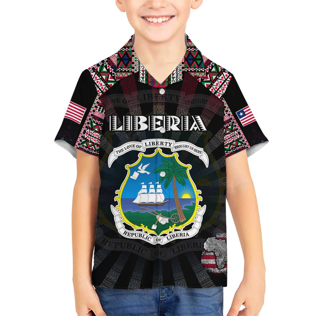 Personalized Liberia Roots Family Matching Puletasi and Hawaiian Shirt African Map in Fingerprint and Tribal Colors