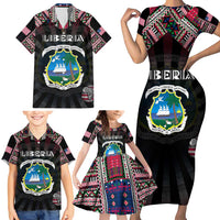 Personalized Liberia Roots Family Matching Short Sleeve Bodycon Dress and Hawaiian Shirt African Map in Fingerprint and Tribal Colors