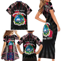 Personalized Liberia Roots Family Matching Short Sleeve Bodycon Dress and Hawaiian Shirt African Map in Fingerprint and Tribal Colors