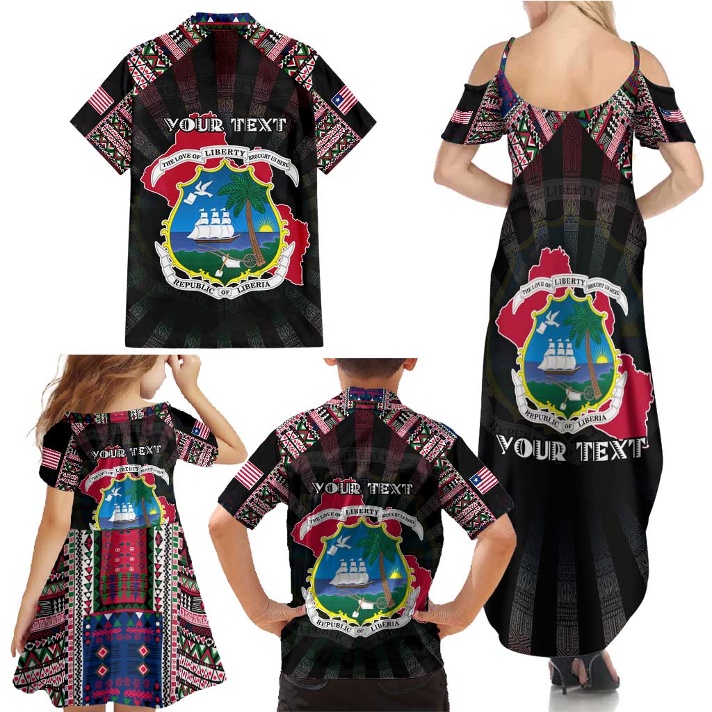 Personalized Liberia Roots Family Matching Summer Maxi Dress and Hawaiian Shirt African Map in Fingerprint and Tribal Colors