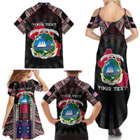 Personalized Liberia Roots Family Matching Summer Maxi Dress and Hawaiian Shirt African Map in Fingerprint and Tribal Colors