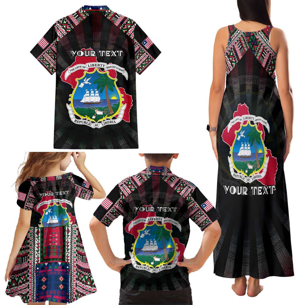 Personalized Liberia Roots Family Matching Tank Maxi Dress and Hawaiian Shirt African Map in Fingerprint and Tribal Colors