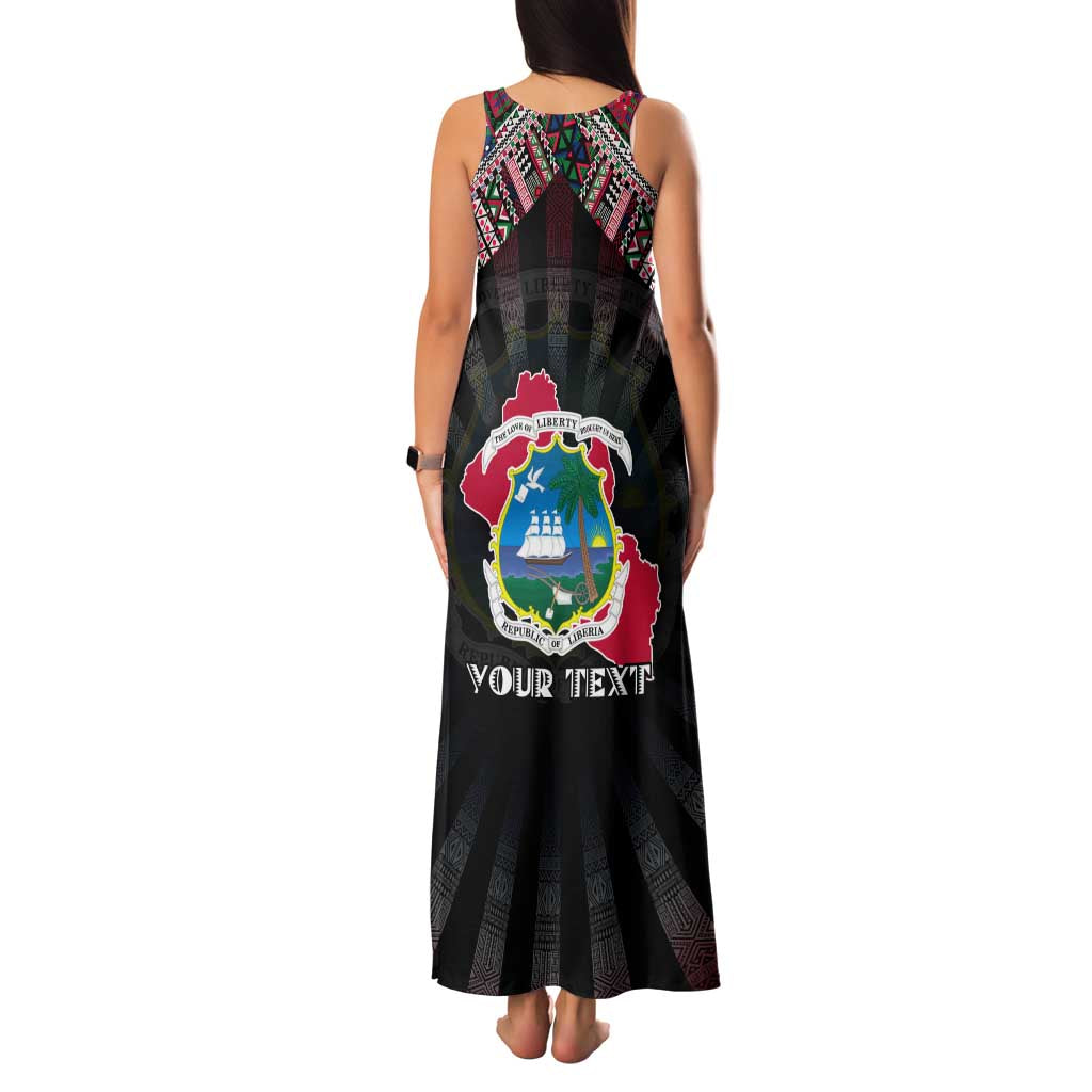 Personalized Liberia Roots Family Matching Tank Maxi Dress and Hawaiian Shirt African Map in Fingerprint and Tribal Colors
