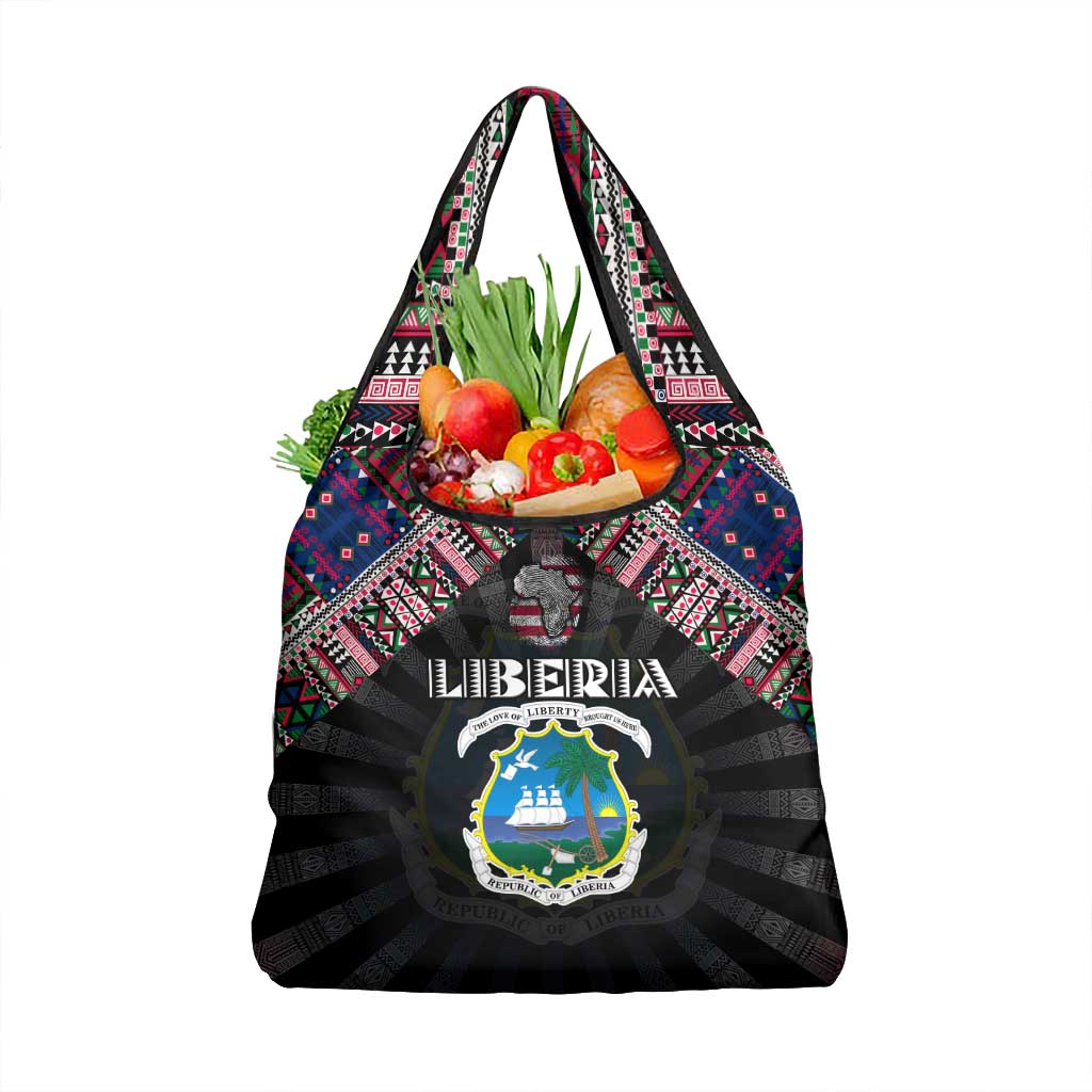 Liberia Roots Grocery Bag African Map in Fingerprint and Tribal Colors