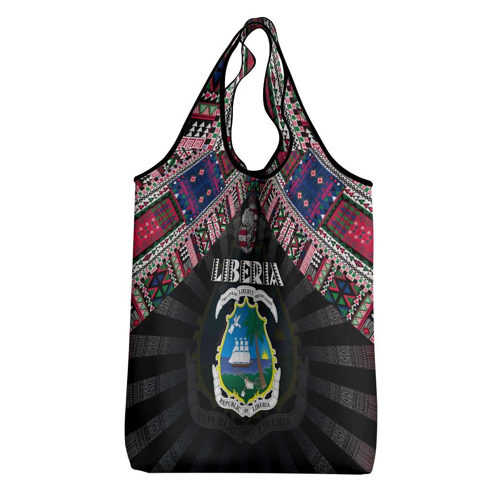 Liberia Roots Grocery Bag African Map in Fingerprint and Tribal Colors
