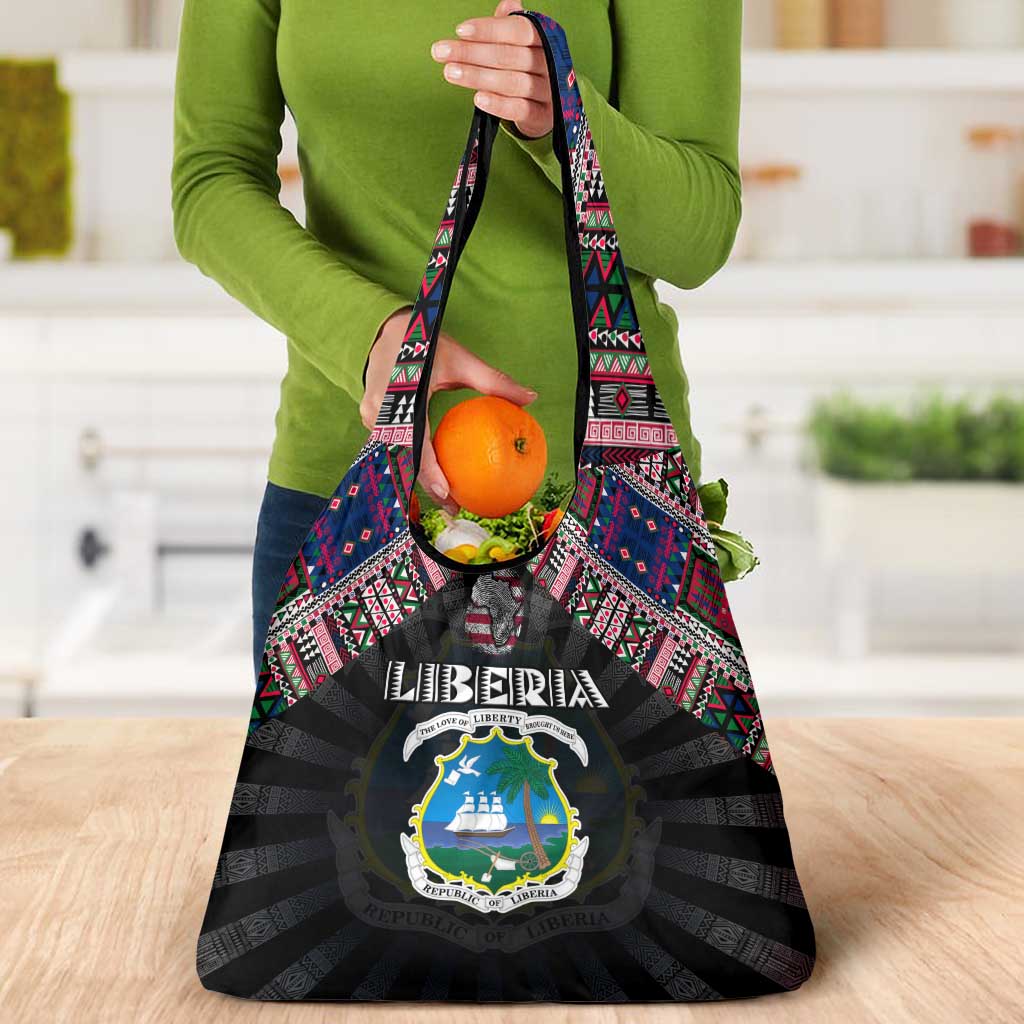 Liberia Roots Grocery Bag African Map in Fingerprint and Tribal Colors