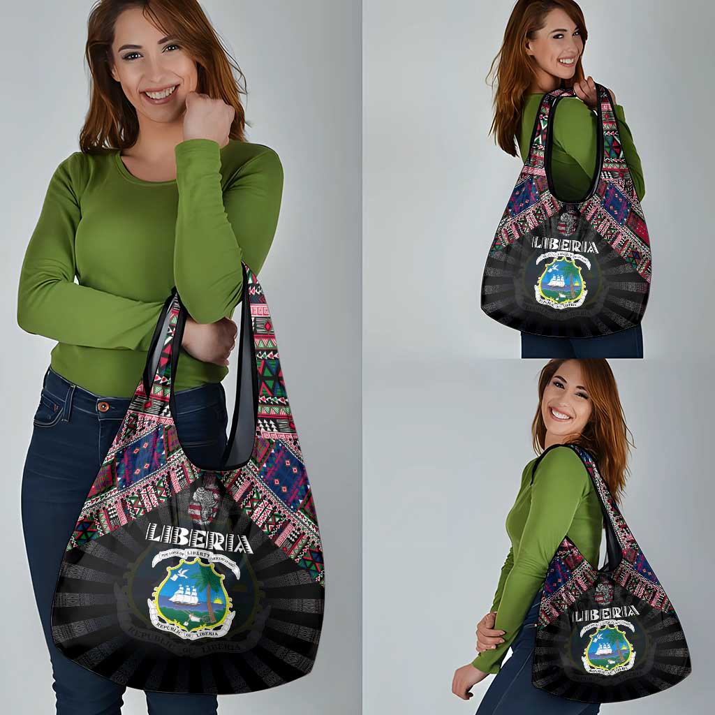 Liberia Roots Grocery Bag African Map in Fingerprint and Tribal Colors