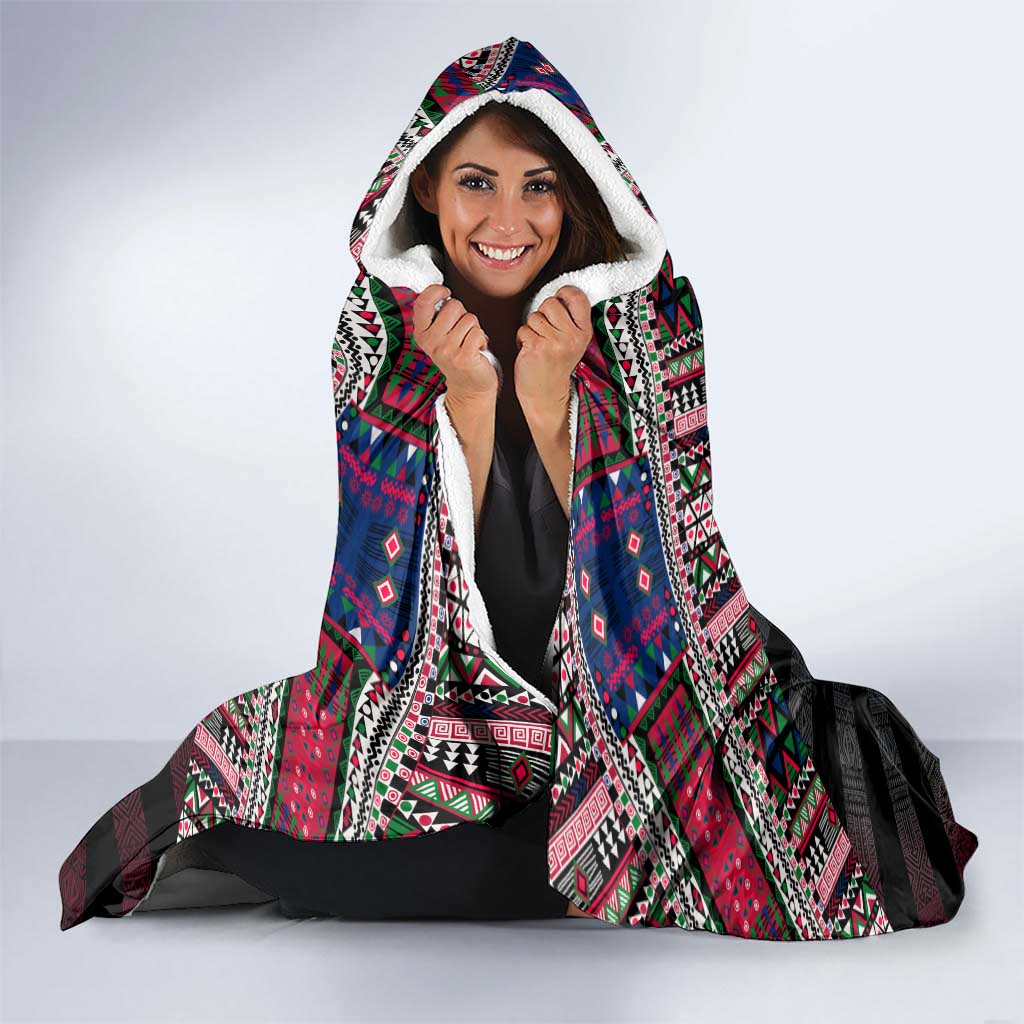Liberia Roots Hooded Blanket African Map in Fingerprint and Tribal Colors