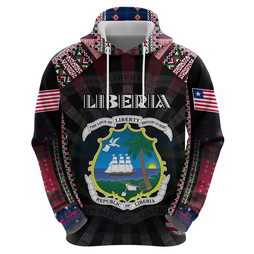 Personalized Liberia Roots Hoodie African Map in Fingerprint and Tribal Colors