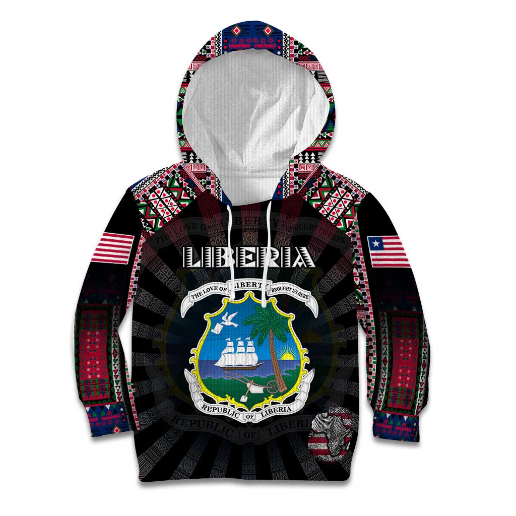 Personalized Liberia Roots Kid Hoodie African Map in Fingerprint and Tribal Colors