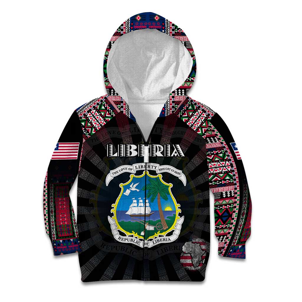 Personalized Liberia Roots Kid Hoodie African Map in Fingerprint and Tribal Colors