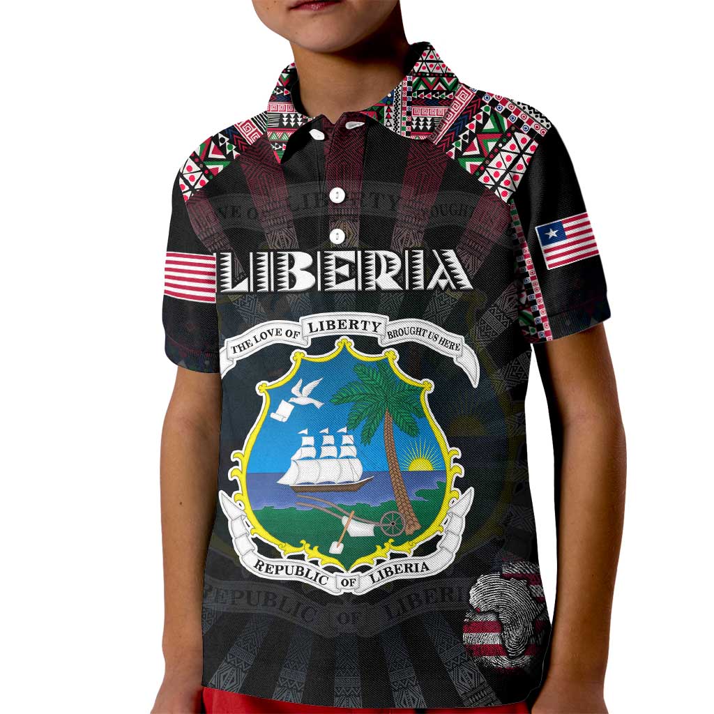 Personalized Liberia Roots Kid Polo Shirt African Map in Fingerprint and Tribal Colors