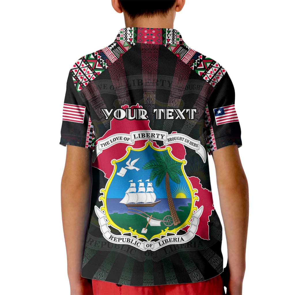 Personalized Liberia Roots Kid Polo Shirt African Map in Fingerprint and Tribal Colors