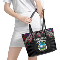 Liberia Roots Leather Tote Bag African Map in Fingerprint and Tribal Colors
