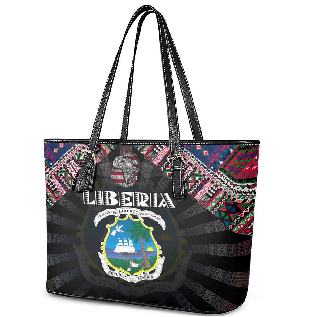 Liberia Roots Leather Tote Bag African Map in Fingerprint and Tribal Colors