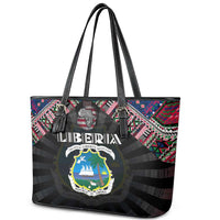 Liberia Roots Leather Tote Bag African Map in Fingerprint and Tribal Colors
