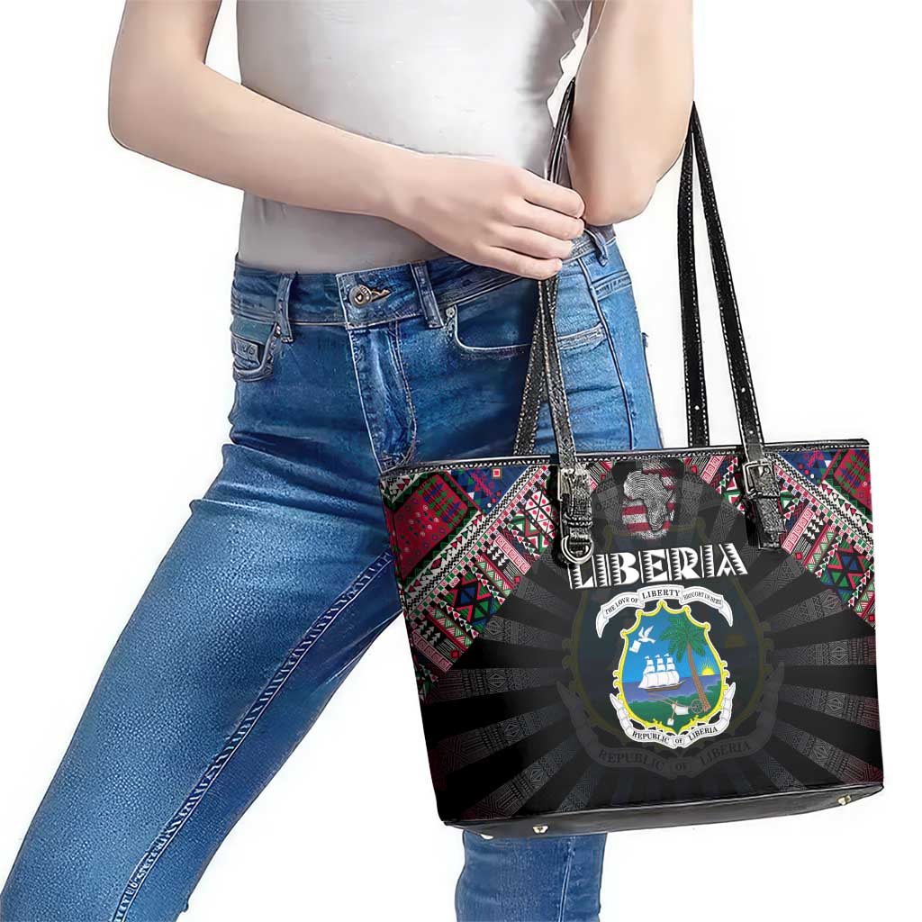 Liberia Roots Leather Tote Bag African Map in Fingerprint and Tribal Colors