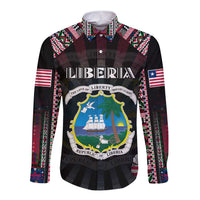 Personalized Liberia Roots Long Sleeve Button Shirt African Map in Fingerprint and Tribal Colors