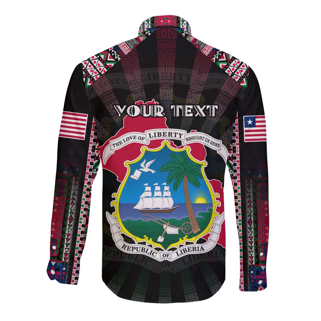 Personalized Liberia Roots Long Sleeve Button Shirt African Map in Fingerprint and Tribal Colors