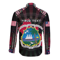 Personalized Liberia Roots Long Sleeve Button Shirt African Map in Fingerprint and Tribal Colors