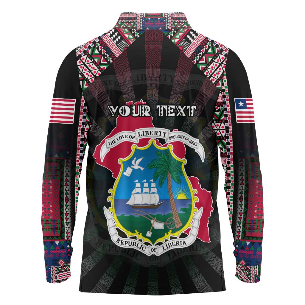 Personalized Liberia Roots Long Sleeve Polo Shirt African Map in Fingerprint and Tribal Colors